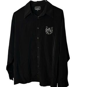 Black Button-Up Shirt with Horseshoe Embroidery